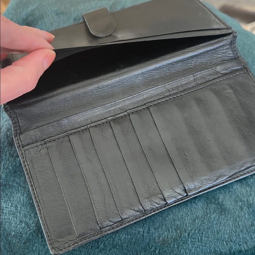 LOEWE vintage Elegant Black butter soft Leather snap card holder long Wallet - Picture 8 of 13